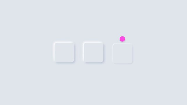 Loading animation with bouncing pink dot over white neomorphic squares