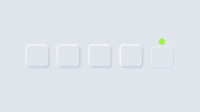 Loading animation with green dot moving over white rounded square buttons