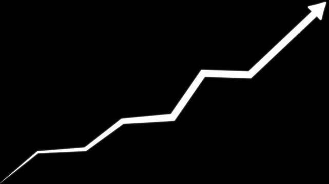 White arrow rising transparent channel. Abstract arrow growth chart of economy icon White color animated down to up arrow animation,  on a transparent background, 4k video