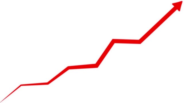 White arrow rising transparent channel. Abstract arrow growth chart of economy icon White color animated down to up arrow animation,  on a transparent background, 4k video