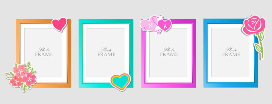 Scrapbook collage vector design template. Cute kid photo frame. Album memory fun decoratin. Border colorful square frames. 