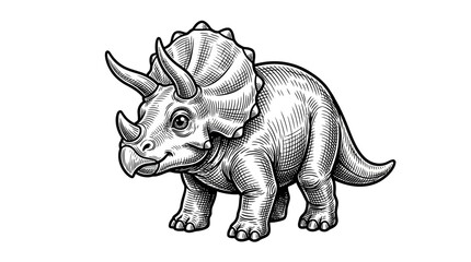 Prehistoric triceratops dinosaur illustration in hand-drawn stippled style. © ifa