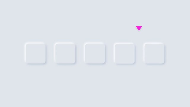Neumorphic rating interface with five square buttons and pink selection arrow