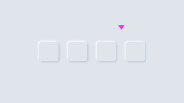 Neumorphic square buttons with a moving pink pointer selection animation