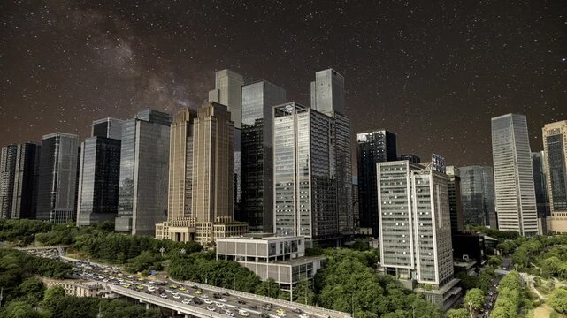 Chongqing cyberpunk skyline and stars in the sky