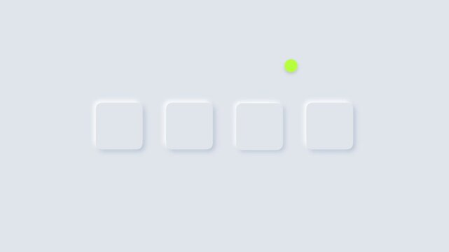 Neumorphic loading animation with jumping green dot on white squares