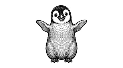 Happy penguin with flippers spread in a welcoming pose. © reva