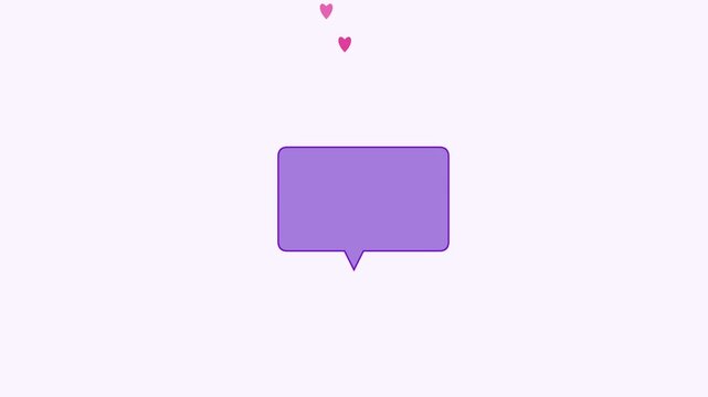 Animated purple speech bubble with floating pink hearts for social media engagement and communication concepts animation 4k