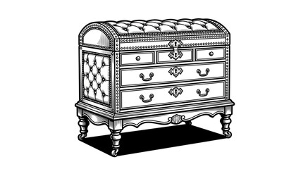 Obraz premium Antique dresser with tufted upholstery top panel.
