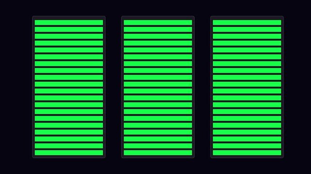Digital data loading progress bars interface with glowing green ui for technology and software development concepts animation 4k