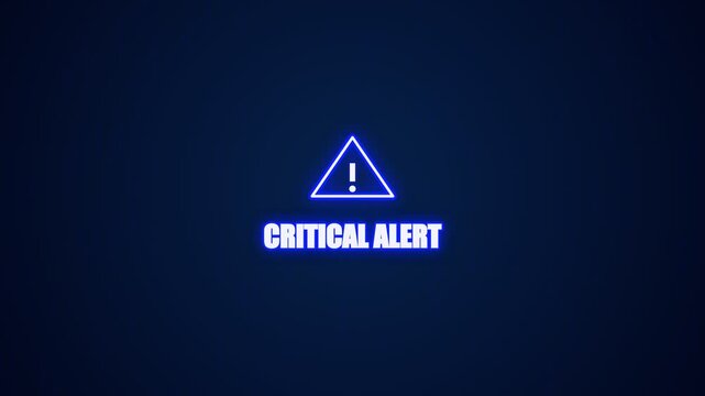 Critical alert neon glowing sign with a warning triangle icon