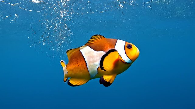 Single Tropical Fish Swimming Through Endless Blue Water with Minimal Composition