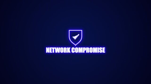 Network compromise text with glowing blue shield icon for cybersecurity warning