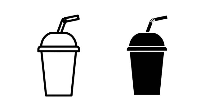 Vector illustration of set of disposable plastic cups with straws for cold drinks on a transparent background