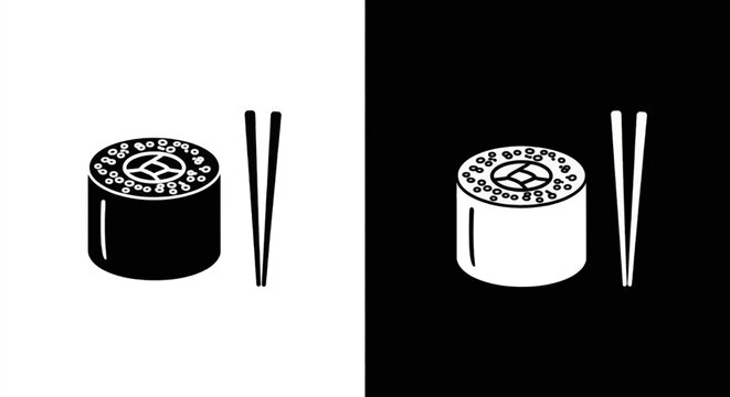 Vector illustration of sushi roll with chopsticks icon set, vector illustration on a transparent background