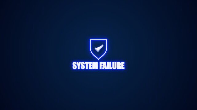 System failure text with neon glowing shield icon animation