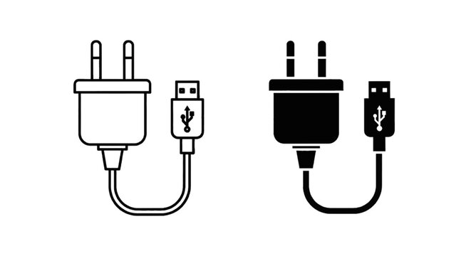 Vector illustration of usb cable with power plug adapter icon set on a transparent background