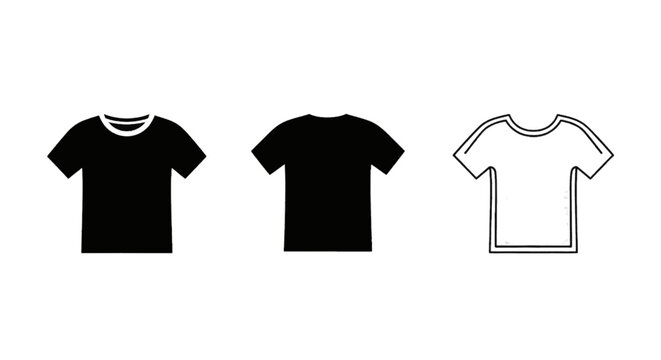 Vector illustration of set of tshirt icons, front and back view, clothing apparel design on a transparent background