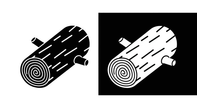 Vector illustration of wood log icon with tree rings and cut branches on a transparent background