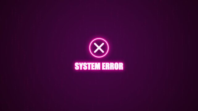 System error neon sign with cross icon for digital technology failure notification