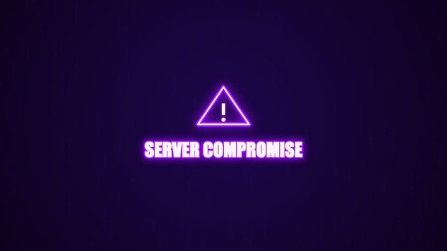 Server compromise neon warning sign with glowing triangle and exclamation mark