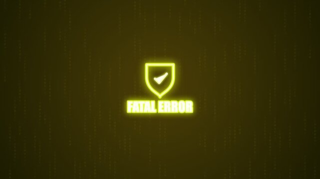 Fatal error neon shield icon with glowing text animation