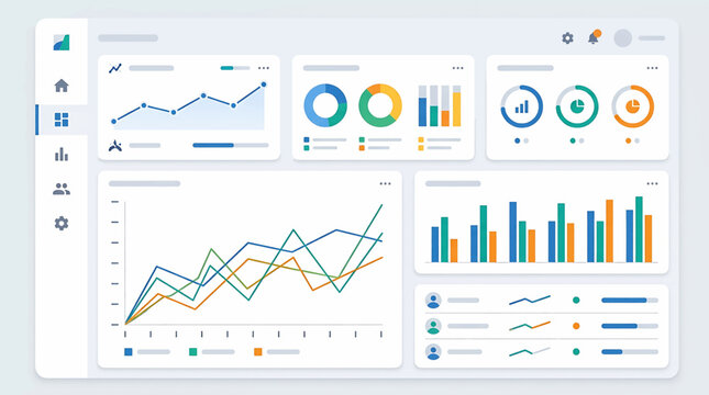 Minimalist UI dashboard design template with business data visualization charts and graphs vector illustration