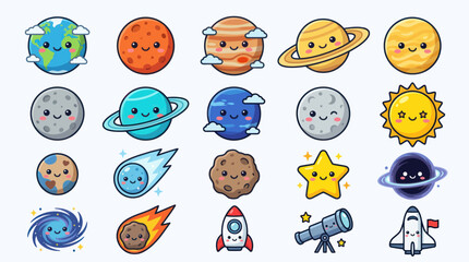 Cute cartoon planets and space objects collection © Lexxa