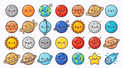 Cute cartoon planets solar system characters © Lexxa