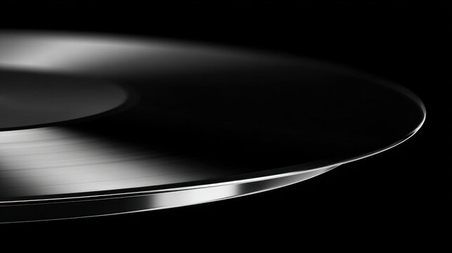 Silver metallic vinyl record on dark background for design