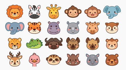 Fototapeta premium Cute cartoon safari animal faces collection