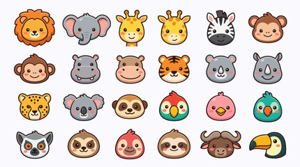 Cute cartoon safari animal faces collection © Lexxa