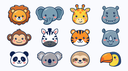 Cute cartoon safari animal faces collection © Lexxa