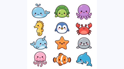 Cute cartoon sea creatures collection © Lexxa