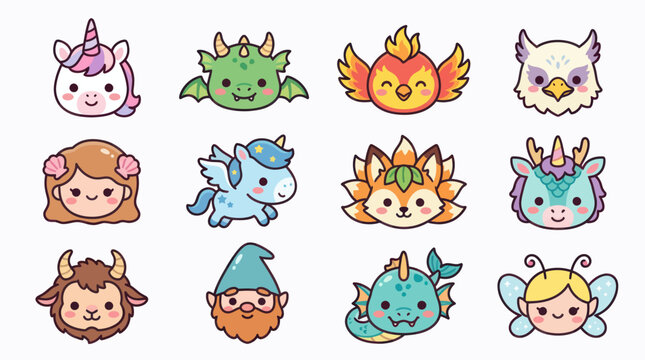 Cute fantasy creature icons