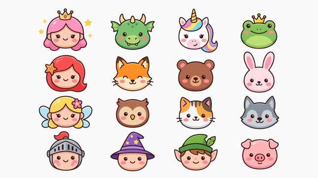 Cute fantasy character icons