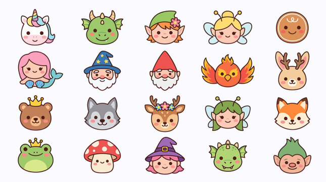Cute fantasy creature icons