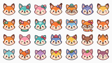 Fototapeta premium Cute fox faces collection
