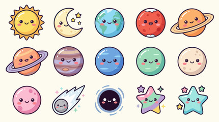 Cute kawaii solar system and stars © Palmeiras