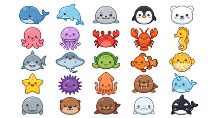 Cute marine animal collection cartoon style © Verilux