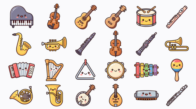 Cute musical instruments cartoon collection