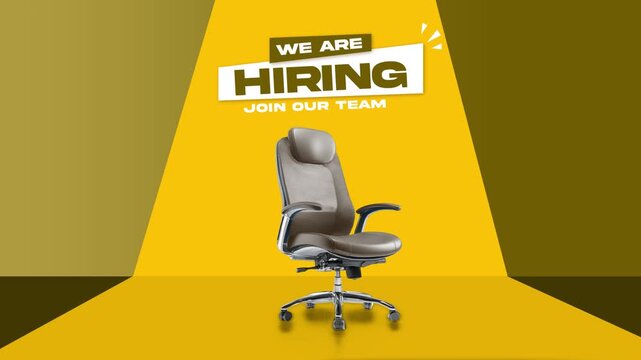 Modern hiring animation with olive office chair for recruitment and job vacancy promotion.