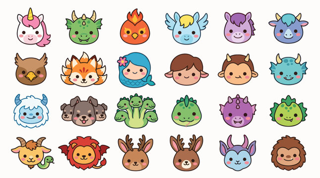 Cute mythical creature faces collection