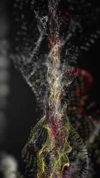 Fantastic vertical video animation with particle wave object in slow motion, 2304x4096 loop 4K