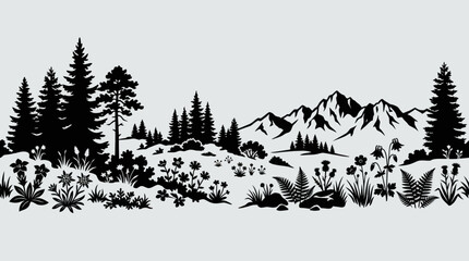 Mountain landscape with trees and flowers © Stone