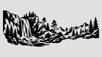 Mountain waterfall forest landscape © Riski