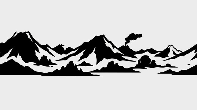 Mountain range silhouette with volcano