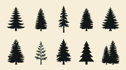 Obraz premium Pine tree silhouettes collection