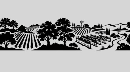 Fototapeta premium Rural landscape with trees and fields