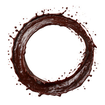 Glossy dark chocolate splash in a perfect circular ring shape isolated on transparent background for premium food graphic design